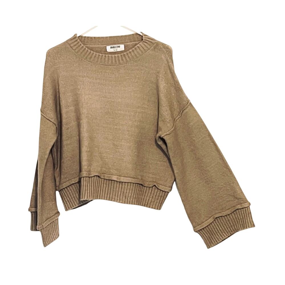 Double Zero Sweater Womens Size L Beige Pullover Relaxed Long Sleeve Crew Boho